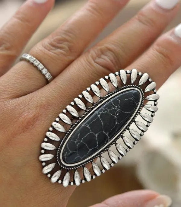 Western Oversized Oval Stone Ring - Chic Meadow Boutique 