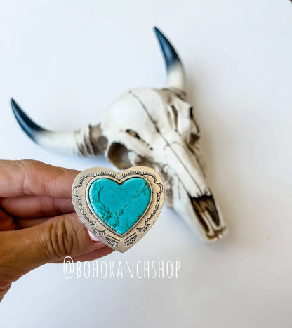 Western Statement Natural Stone Heart Ring - Chic Meadow Boutique 