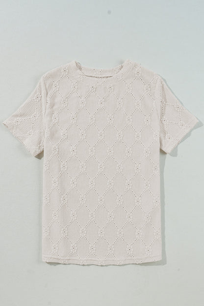 White Geometric Embroidered Slim Fit O Neck T Shirt