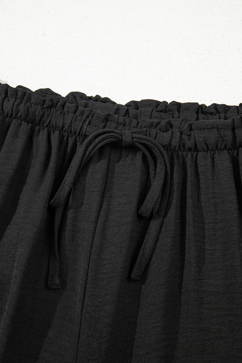 Black Drawstring Frilled Waist Wide Leg Utility Trousers
