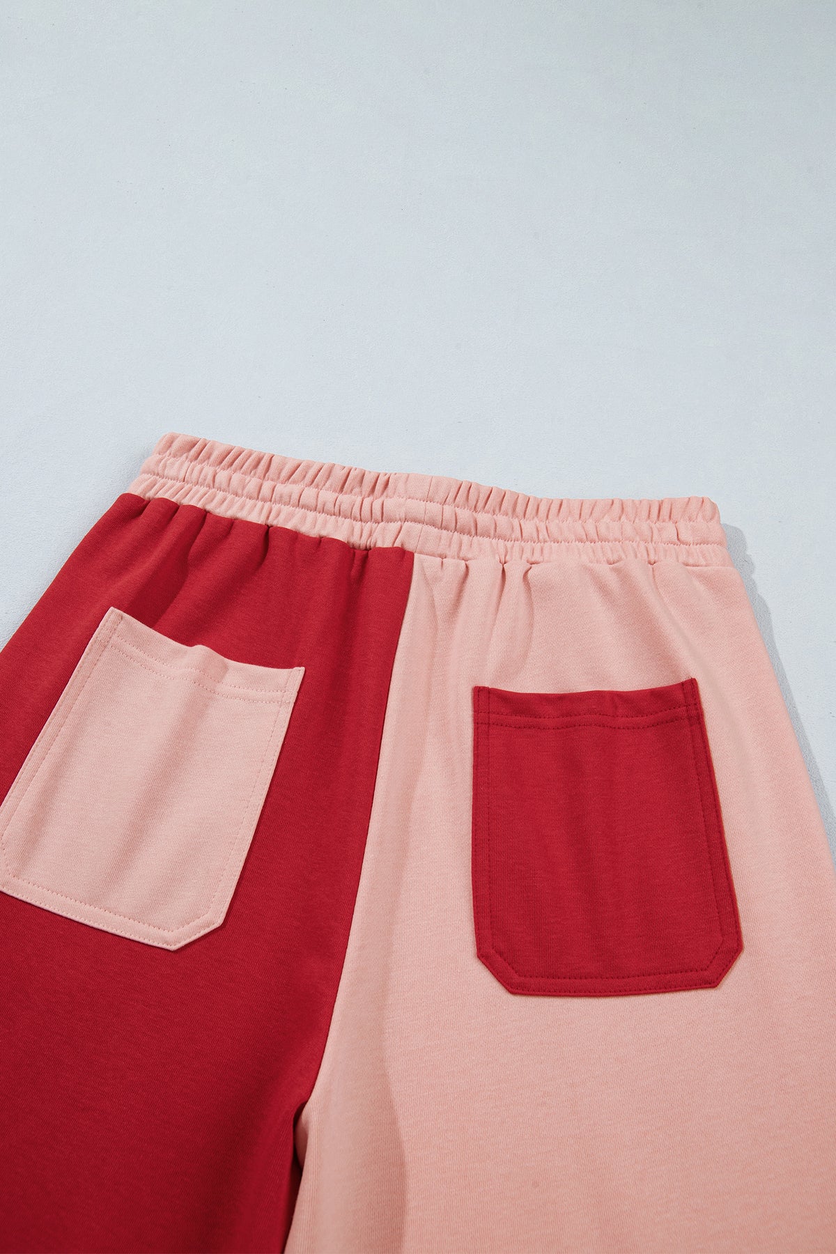 Fiery Red Raw Seam Colorblock Wide Leg Ankle Length Casual Pants