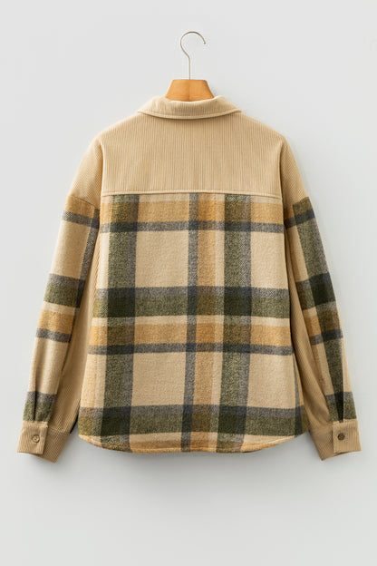 Parchment Retro Plaid Corduroy Patchwork Shacket