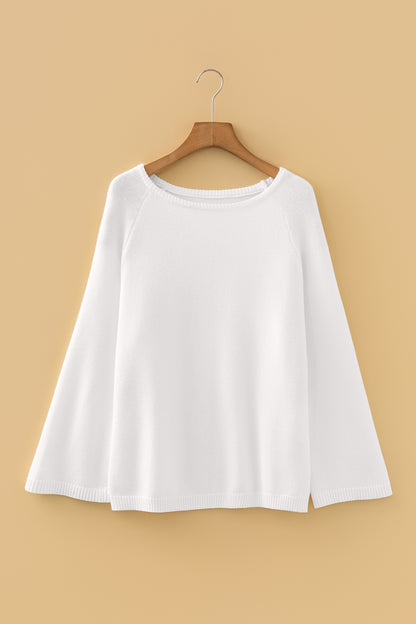 White Solid Color Knit Loose Bracelet Sleeve Dolman Sweater