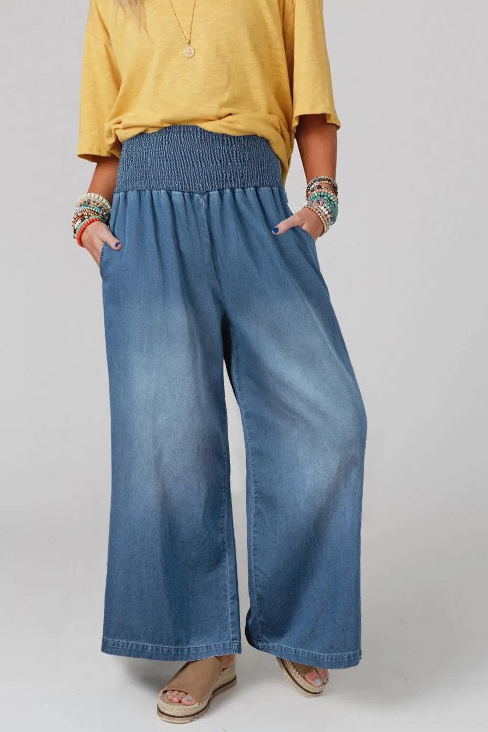 Bottoms/Jeans Ashleigh Blue Smocked Waist Wide Leg Jeans