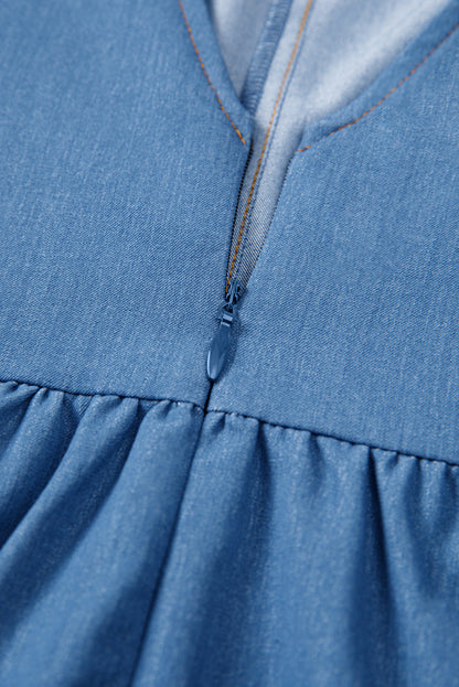 Myosotis Square Neck Pleated Waist V Cut Backless Tied Fit and Flare Dress