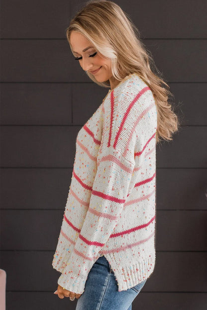 Pink Striped Confetti Knit Sweater - Chic Meadow Boutique 