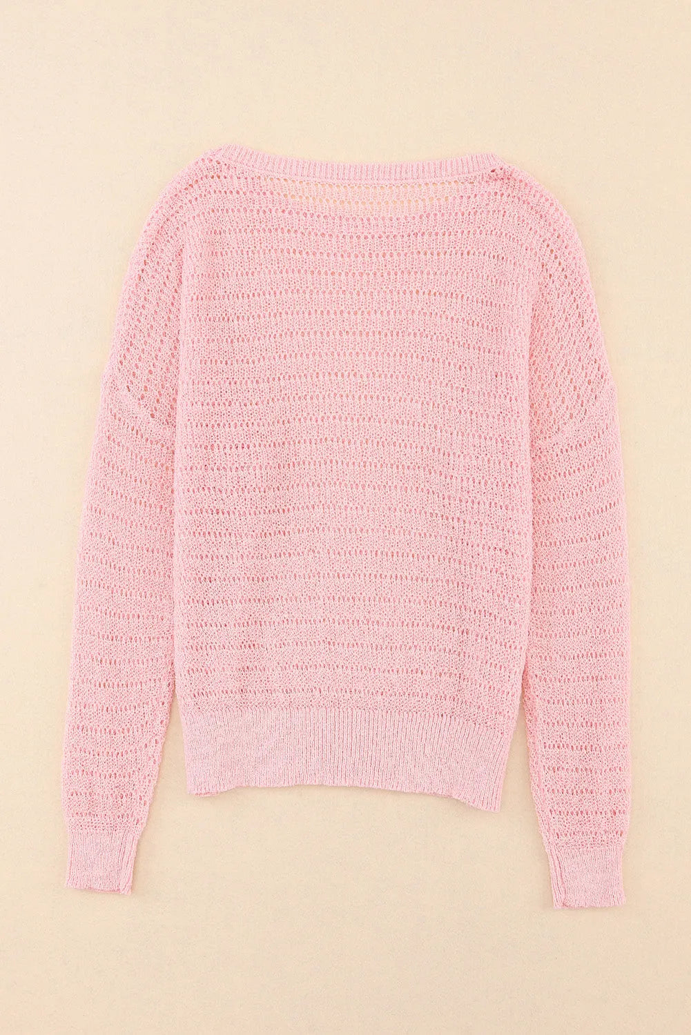 Pink Knitted Eyelets Round Neck Long Sleeve Top - Chic Meadow Boutique 