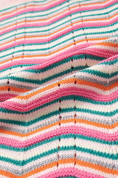 Multicolour Casual Chevron Striped Drop Shoulder Sweater