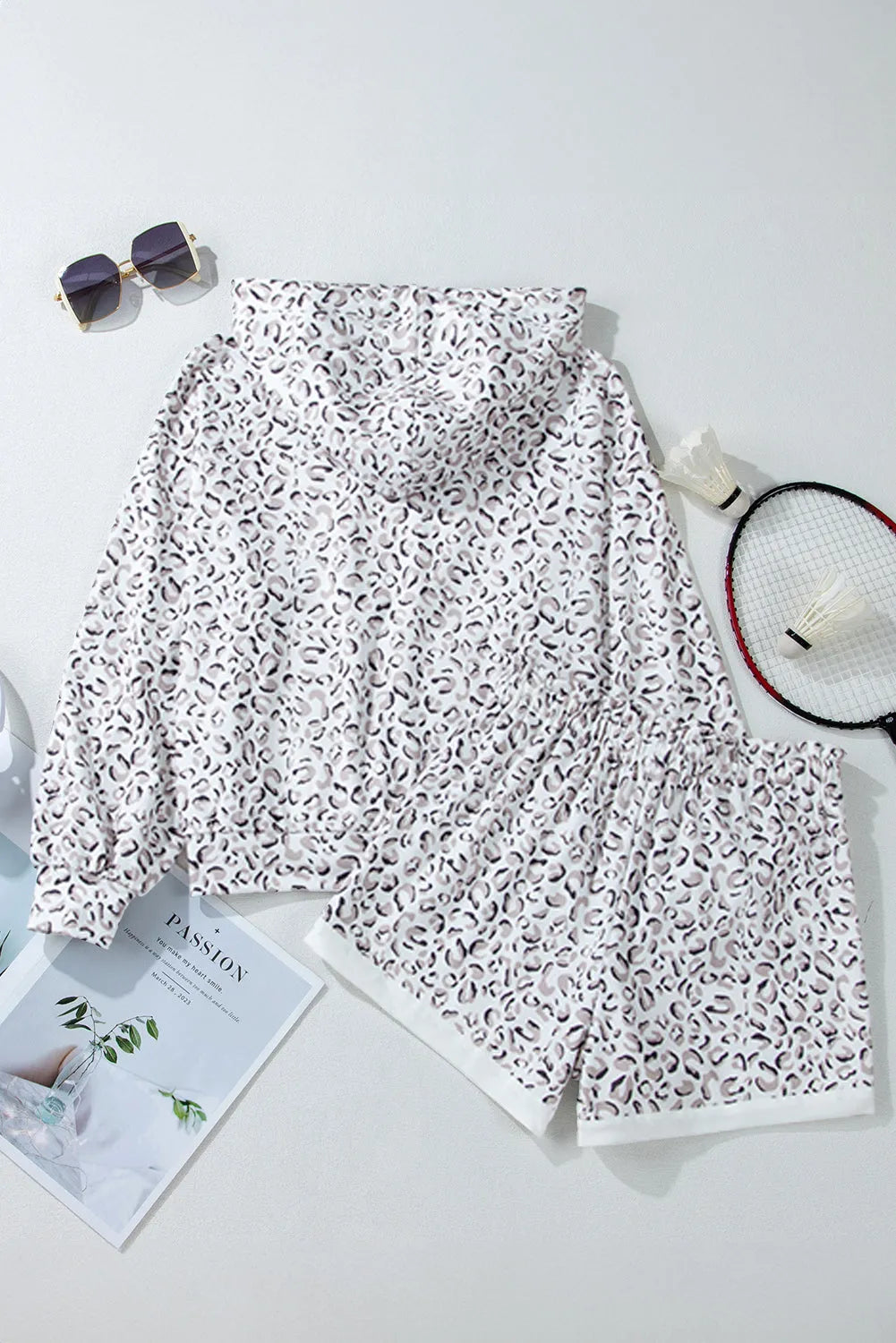 White Classic Leopard Hoodie and Shorts Set - Chic Meadow Boutique 