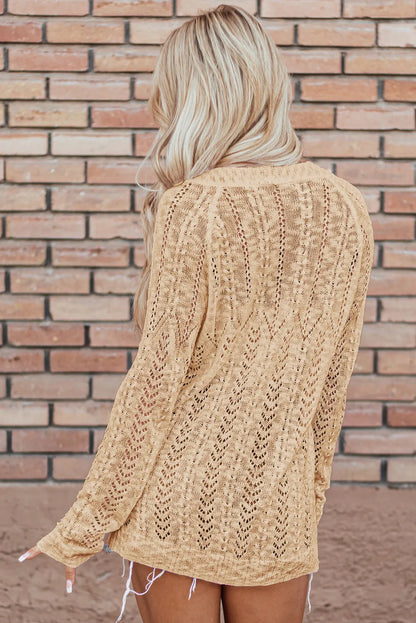 Apricot Solid Open Knit Cardigan - Chic Meadow Boutique 