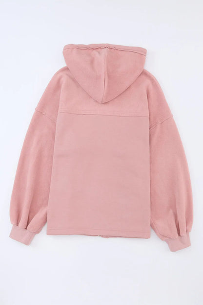 Pink Flap Pocket Drawstring Hood Zip Up Jacket - Chic Meadow Boutique 