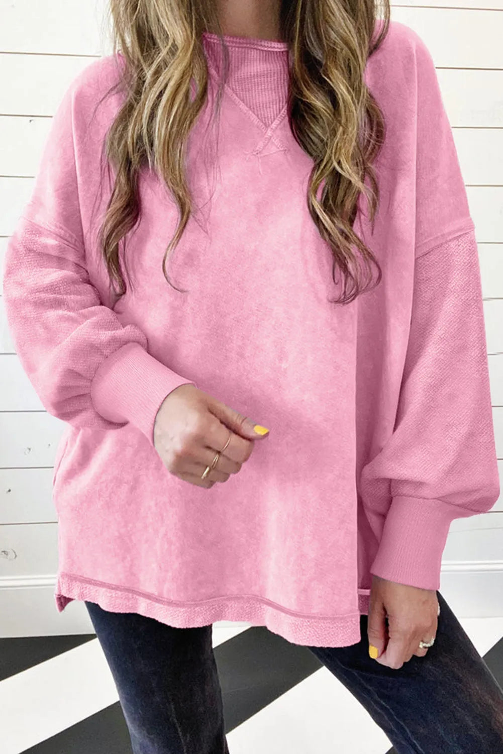 Strawberry Pink Mineral Wash Drop Shoulder Pullover Sweatshirt - Chic Meadow Boutique 