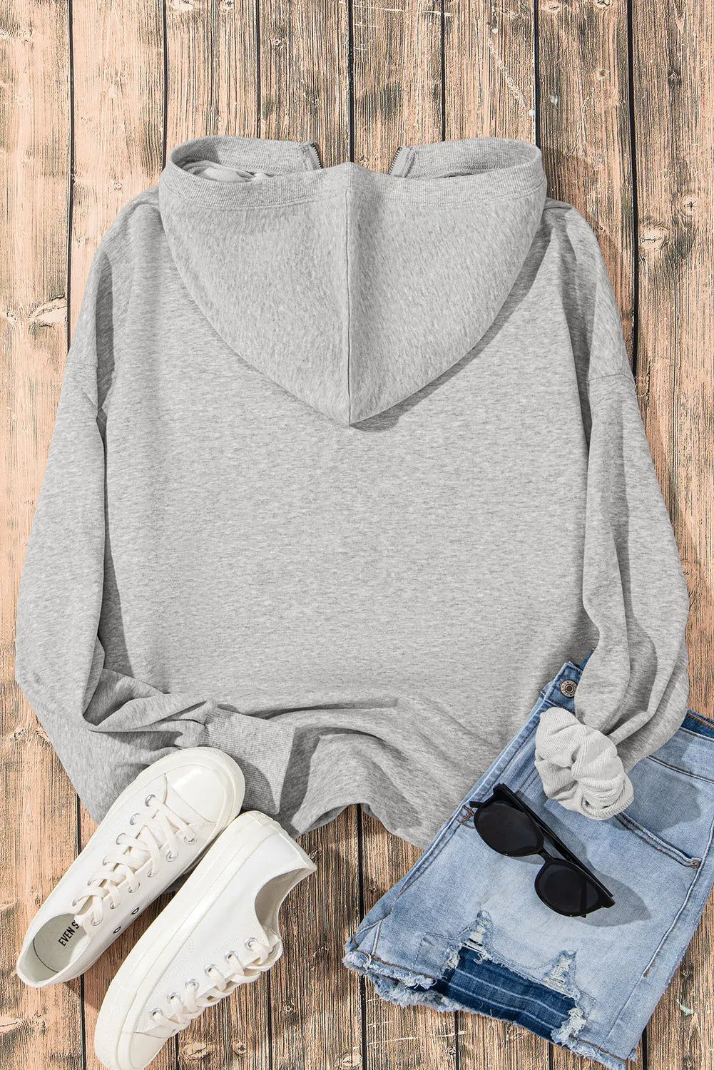 Light Grey Solid Kangaroo Pocket Half Zipper Oversized Hoodie - Chic Meadow Boutique 