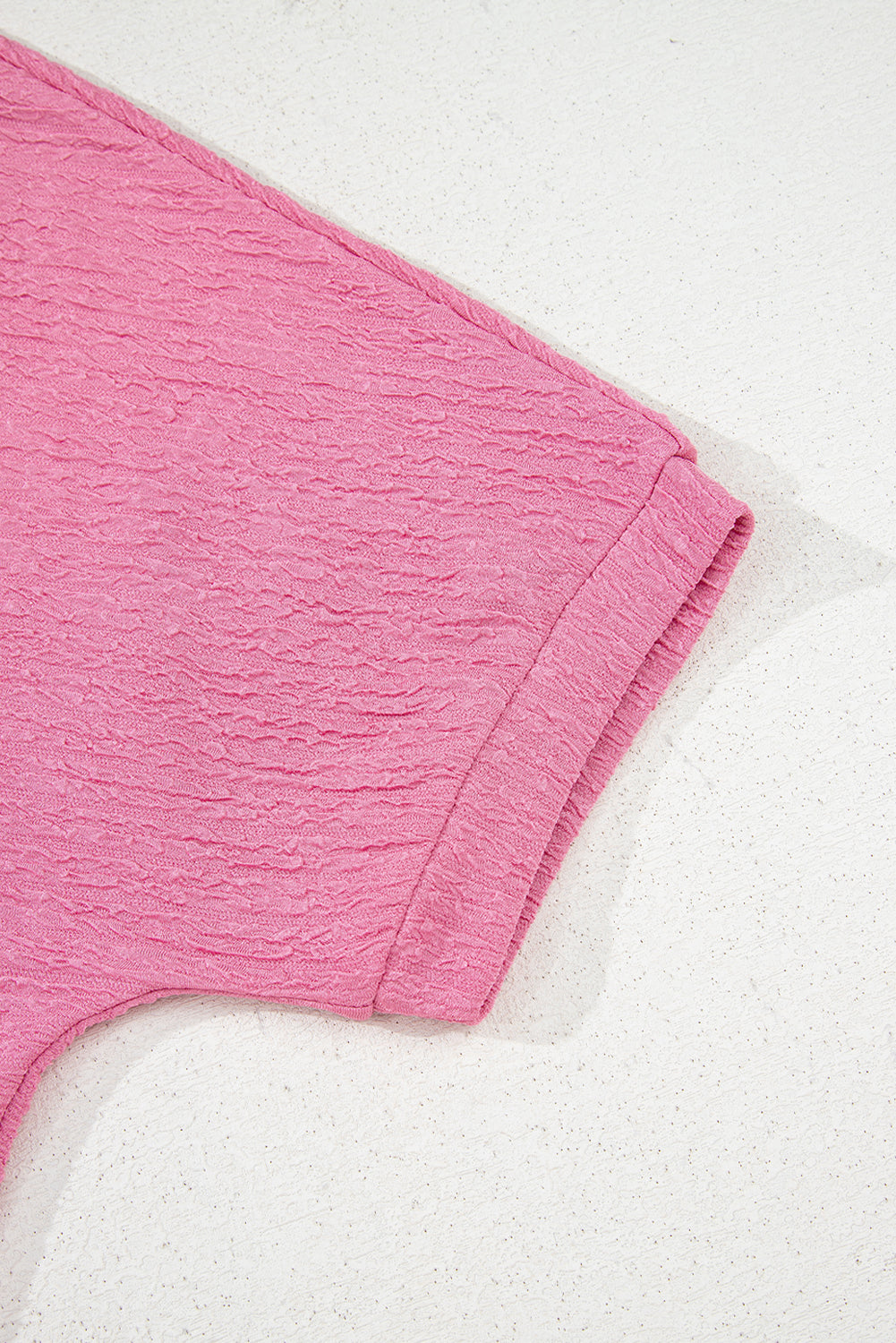 Pink Textured V Neck T Shirt and Shorts Set