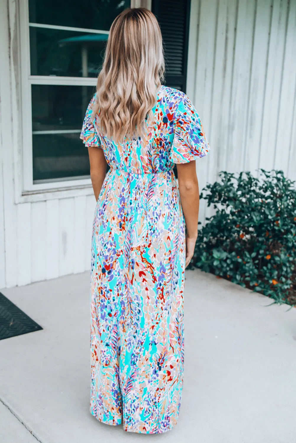 Dresses/Floral Dresses Green Wrap V Neck Floral Maxi Dress