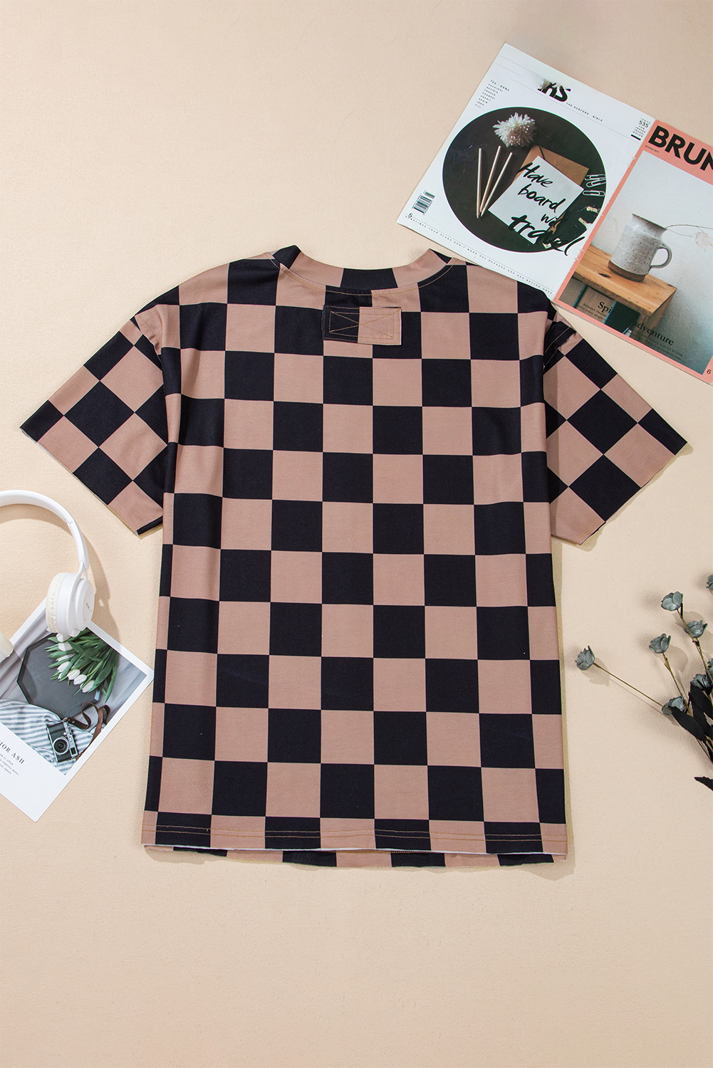 Light French Beige Checkmate Boyfriend Casual Tee