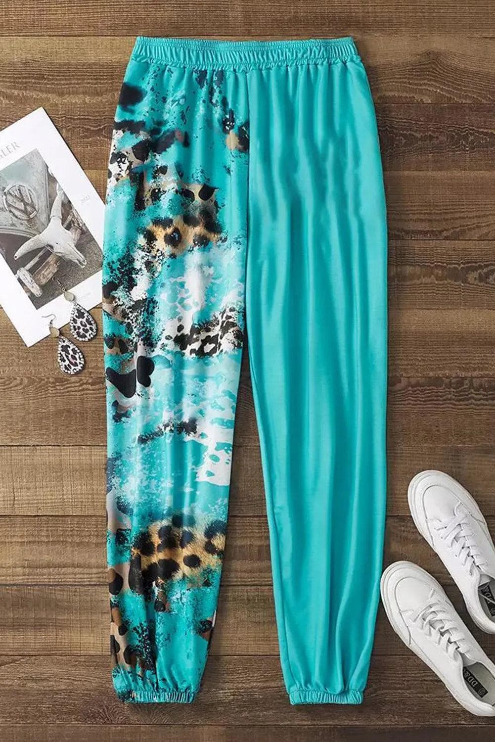 Bottoms/Pants & Culotte Light Blue Contrast Leopard Tie-dye Print Jogger Pants