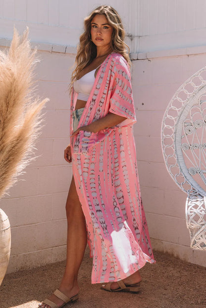 Pink Bohemian Tie Dye Oversize Long Kimono - Chic Meadow Boutique 