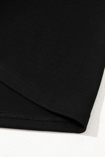 Black Crisscross V Neck Butterfly Sleeve T Shirt