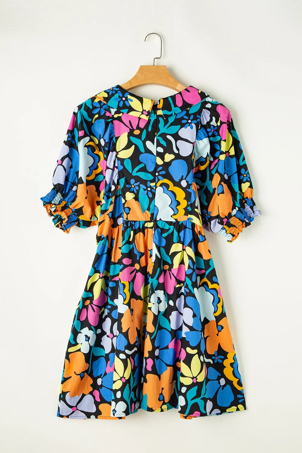 Blue Split Neck Collared Plus Floral Dress - Chic Meadow Boutique 