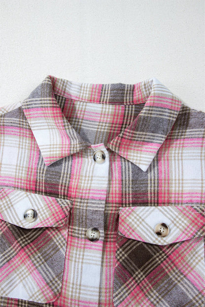 Pink Plaid Flap Pocket Button Up Shacket - Chic Meadow Boutique 