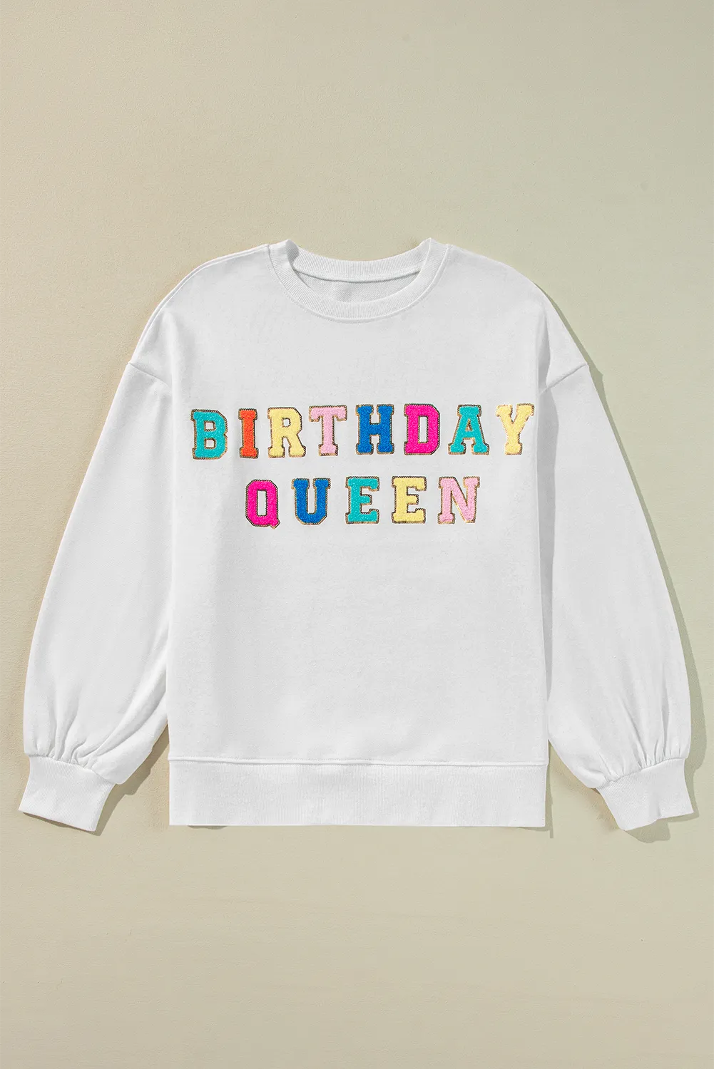 Tops/Sweatshirts & Hoodies White BIRTHDAY QUEEN Graphic Balloon Sleeve Sweatshirt