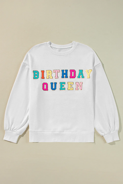 Tops/Sweatshirts & Hoodies White BIRTHDAY QUEEN Graphic Balloon Sleeve Sweatshirt