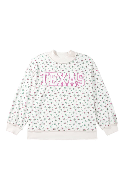 Apricot Floral Print Texas Long Sleeve Ribbed Neck Tunic Plus Size Sweatshirt