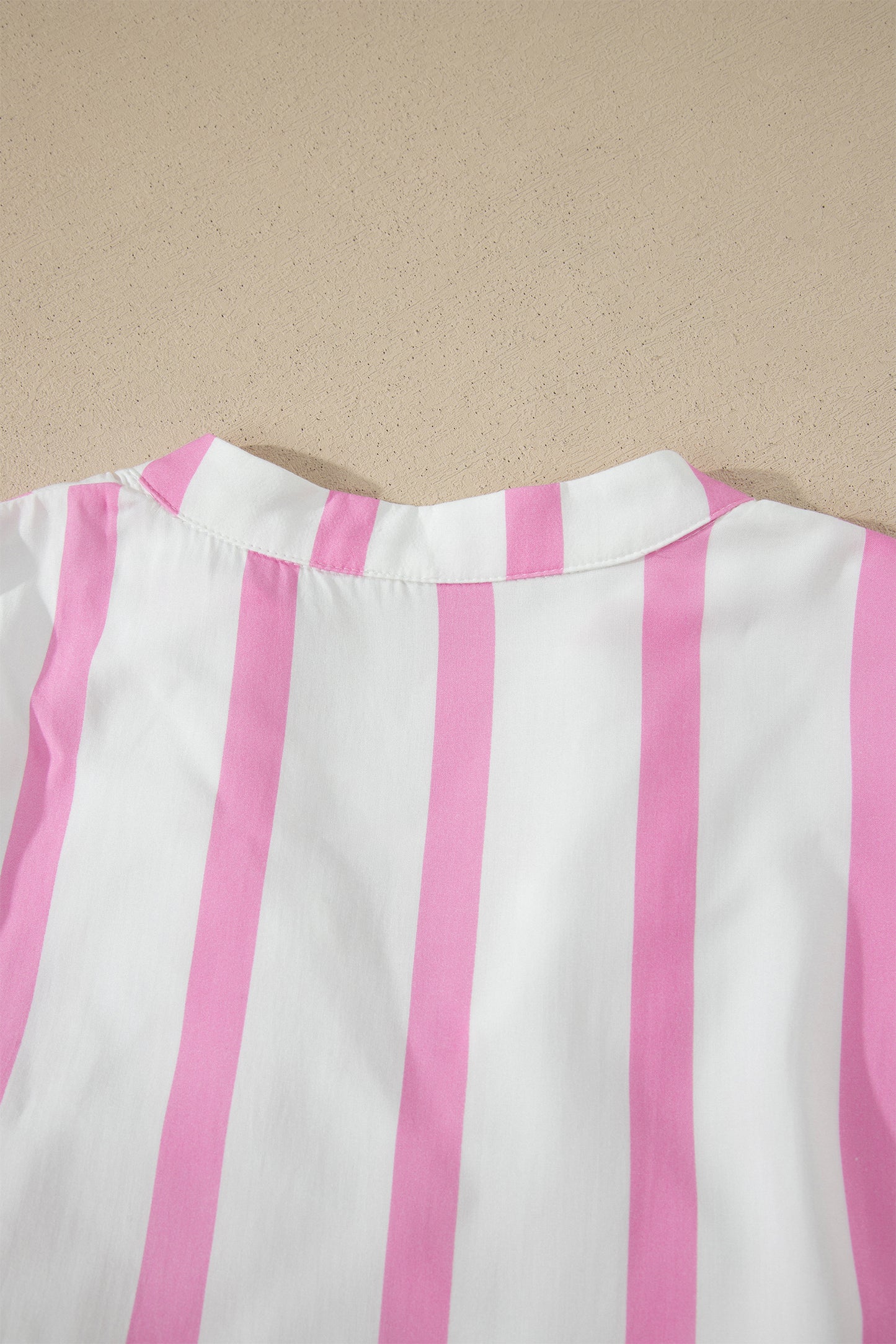 Pink Stripe Ricrac Trim Notched Neck Half Sleeve Vacation Dress