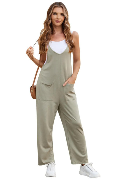 Bottoms/Jumpsuits & Rompers Green Pocketed Adjustable Spaghetti Strap Straight Leg Jumpsuit