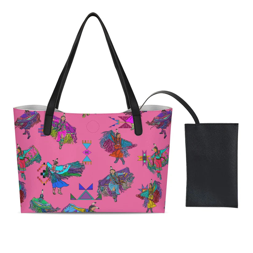 Women's Fancy Dancers Pink Shopping Tote Bag With Black Mini Purse