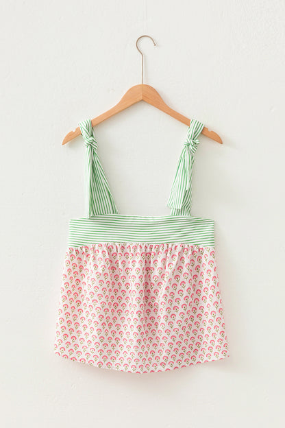 Pink Fashion Printed Knot Straps Babydoll Tank Top