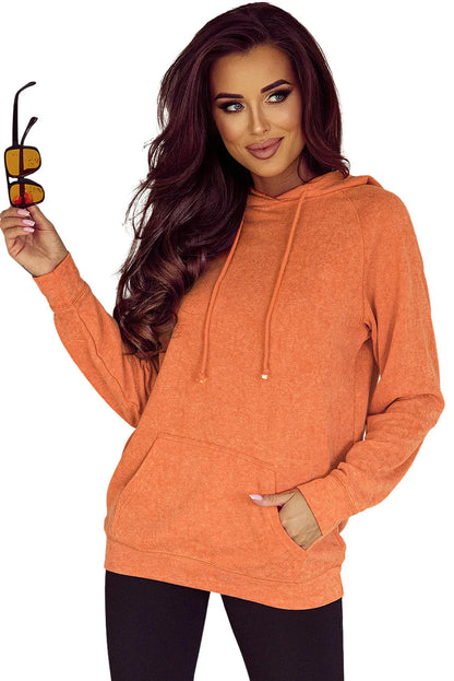 Orange Mineral Wash Kangaroo Pocket Drawstring Pullover Hoodie - Chic Meadow Boutique 