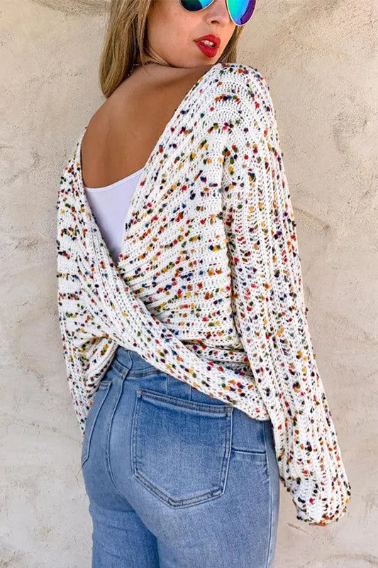 White Confetti Reversible Twist Sweater - Chic Meadow Boutique 