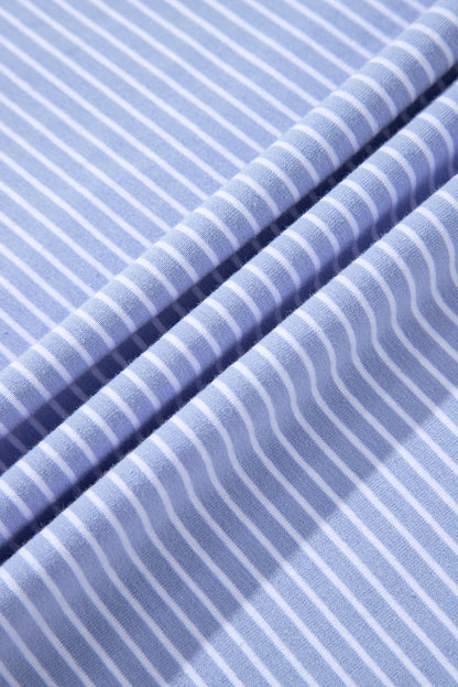 Sky Blue Stripe Dolman Sleeve Polo Shirt and Drawstring Shorts Set