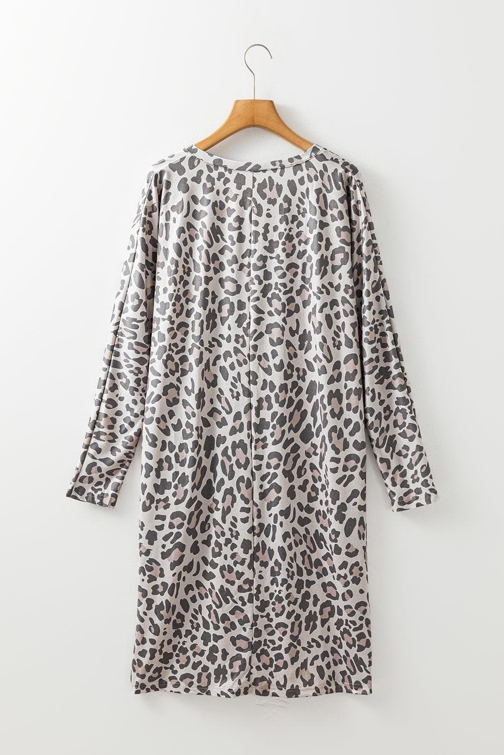 Dresses/Mini Dresses Gray Leopard Print V Neck Loose Fit Mini Dress