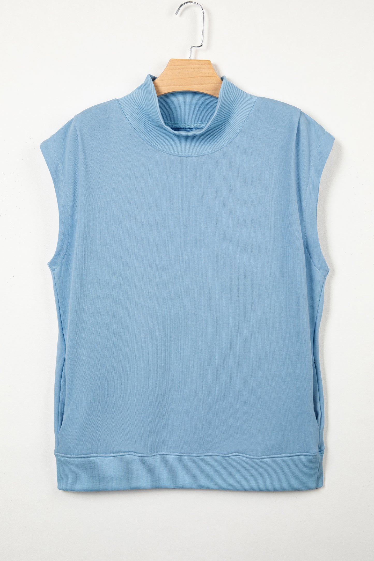 Myosotis Solid Color High Neck Cap Sleeve Loose Top