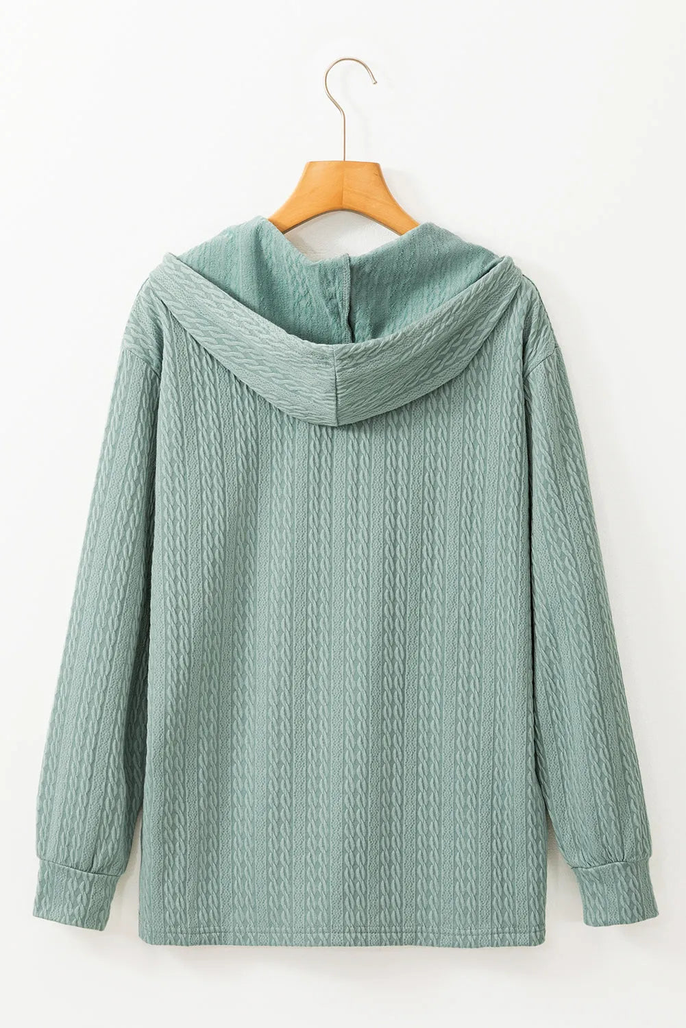 Mint Green Button Front Textured Drawstring Hooded Long Sleeve Top - Chic Meadow Boutique 