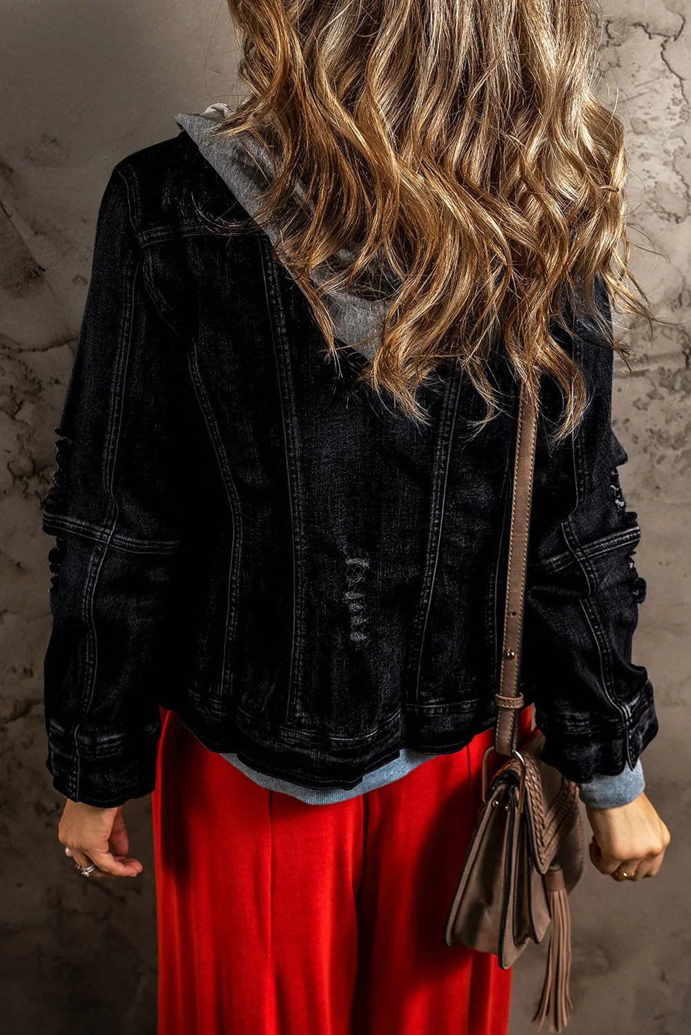 Black Fake Two-Piece Hooded Zip-Up Denim Jacket - Chic Meadow Boutique 