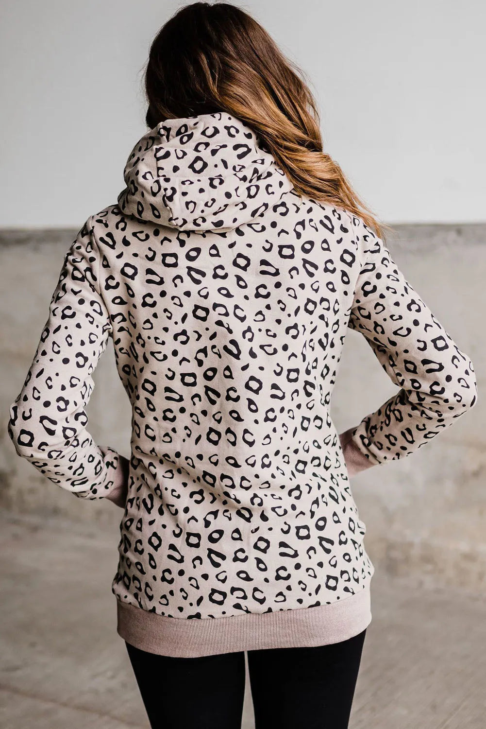 Leopard Kangaroo Pocket Drawstring High Neck Hoodie - Chic Meadow Boutique 