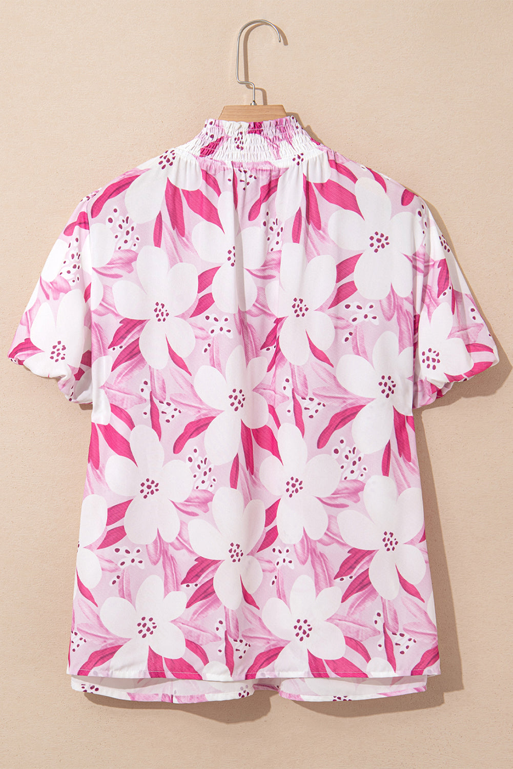 Rose Floral Frilled Collar Short Sleeve Blouse Top