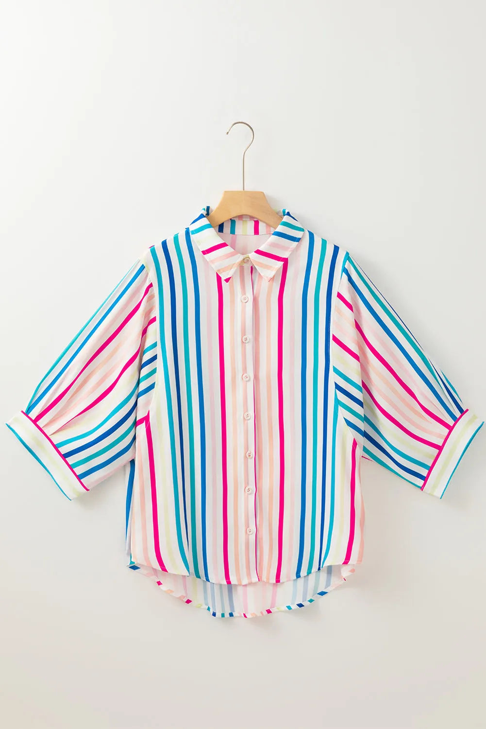 Pink Stripe 3/4 Sleeve Button Up Casual Shirt - Chic Meadow Boutique 