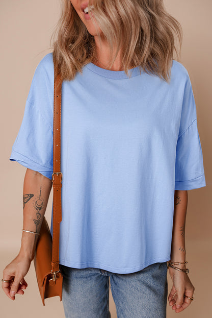 Myosotis Loose Half Sleeve Hi Low Hem T Shirt