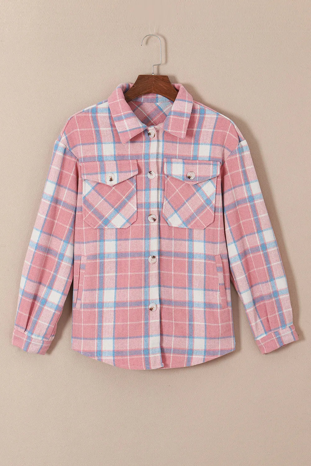 Pink Plaid Flap Pocket Flannel Shacket - Chic Meadow Boutique 