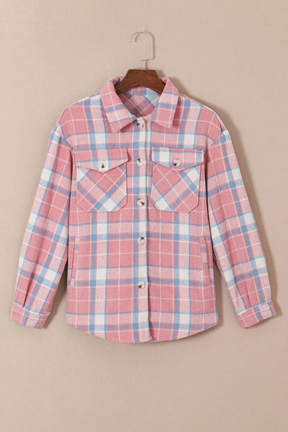 Pink Plaid Flap Pocket Flannel Shacket - Chic Meadow Boutique 