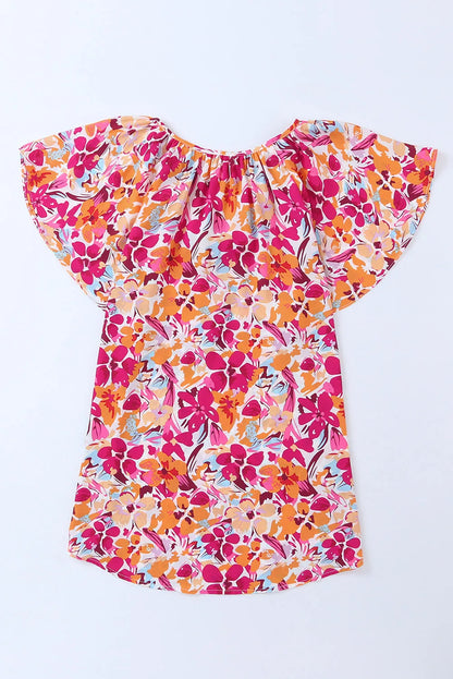 Fiery Red Flutter Sleeves Floral Print Top - Chic Meadow Boutique 