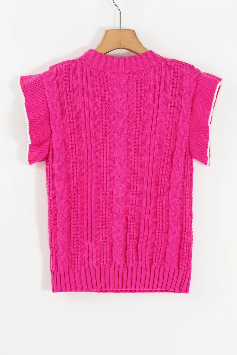 Strawberry Pink Textured Knit Ruffled Mock Neck Sweater Tank - Chic Meadow Boutique 