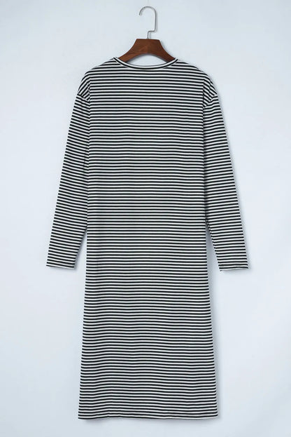 Stripe Open Front Long Cardigan - Chic Meadow Boutique 