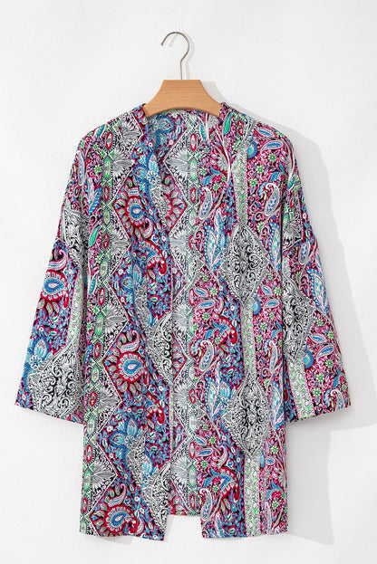 Red Paisley Print Open Front Kimono - Chic Meadow Boutique 