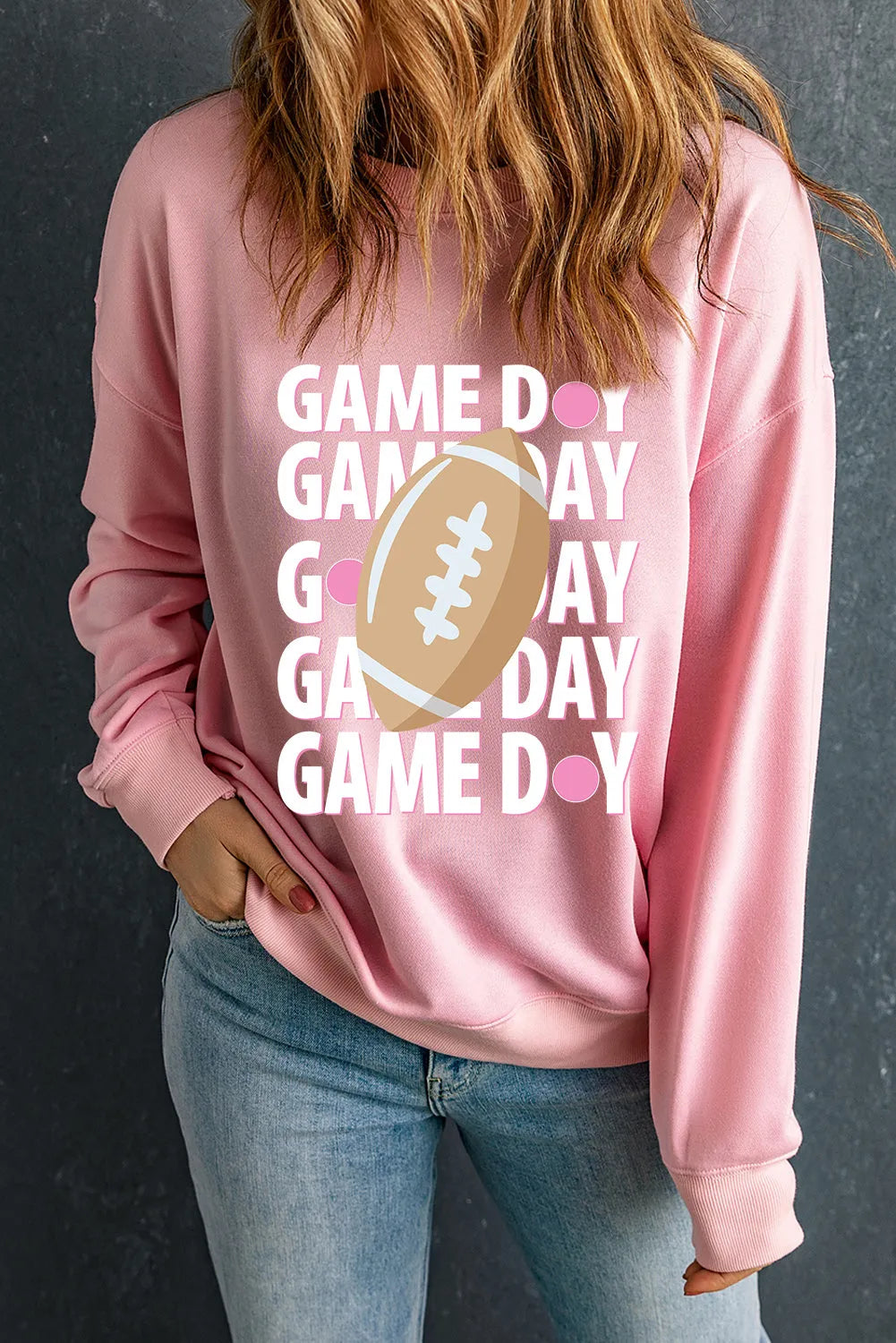 Pink GAME DAY Rugby Football Graphic Pullover Sweatshirt - Chic Meadow Boutique 